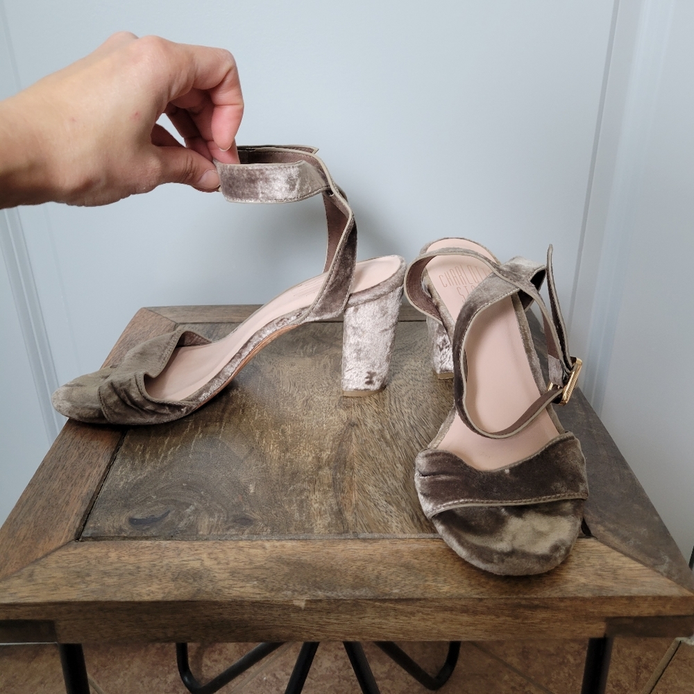 Charlotte Stone Velvet Ankle Wrap Heels
